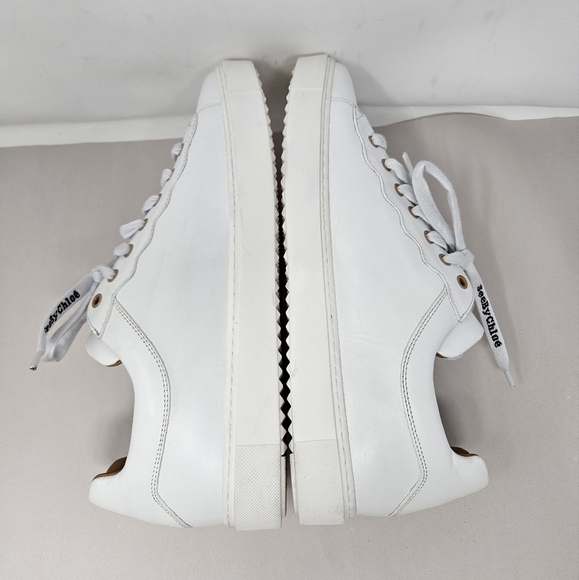 See By Chloe Womens White Leather Sneakers Size 42=12 Lace Up Casual Comfort - Picture 7 of 15